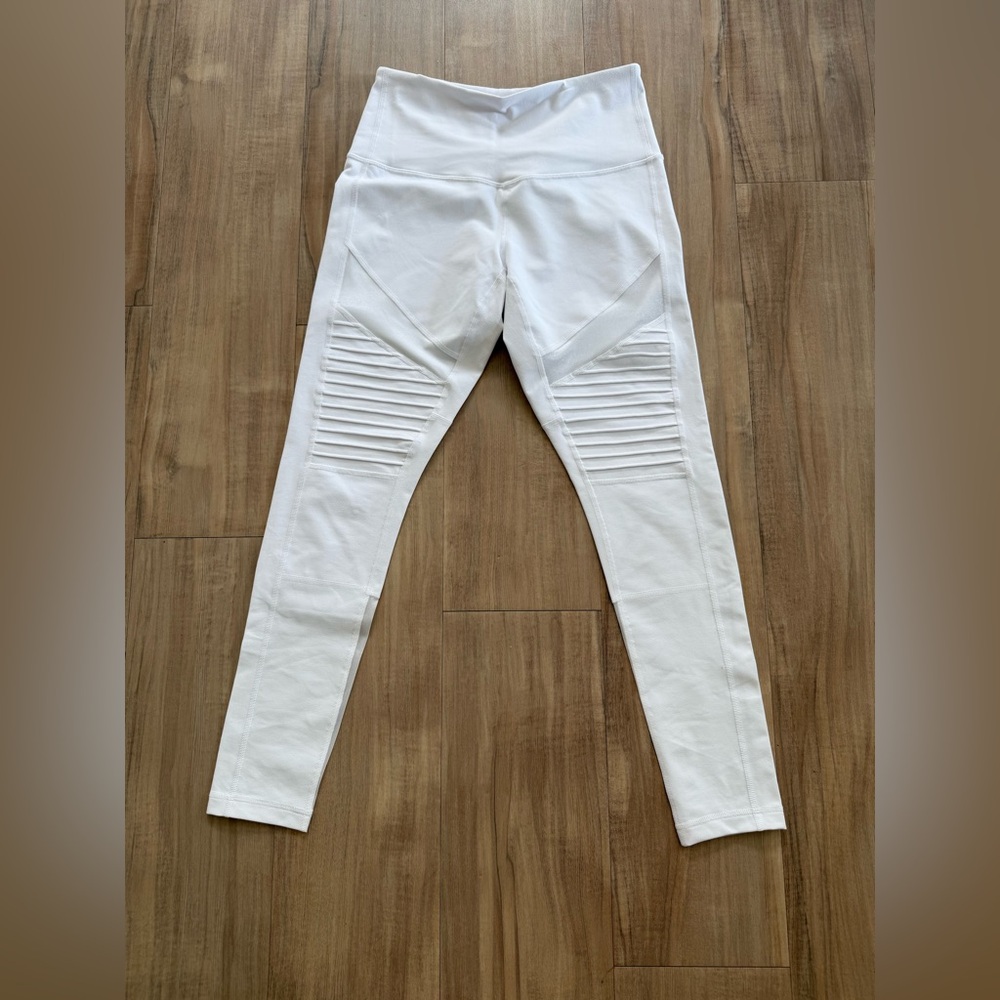 Zella White Leggings with Moto-Inspired Ribbed Panels